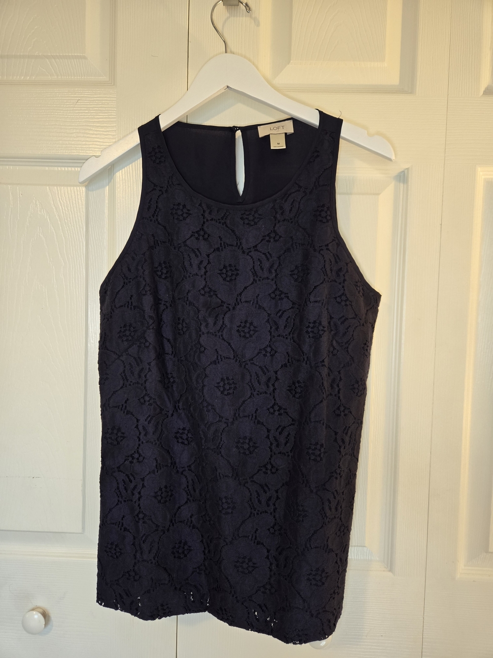 LOFT Women's Navy Lace Sheath Top